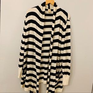 FADED GLORY 2X Blk&Wht Striped Open Front Cardigan
